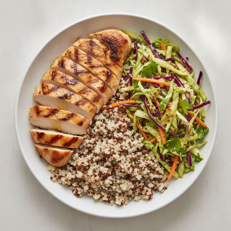 Grilled Chicken Breast with Crunchy Cabbage Slaw and Quinoa