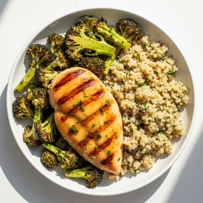Grilled Chicken Breast with Roasted Broccoli and Quinoa