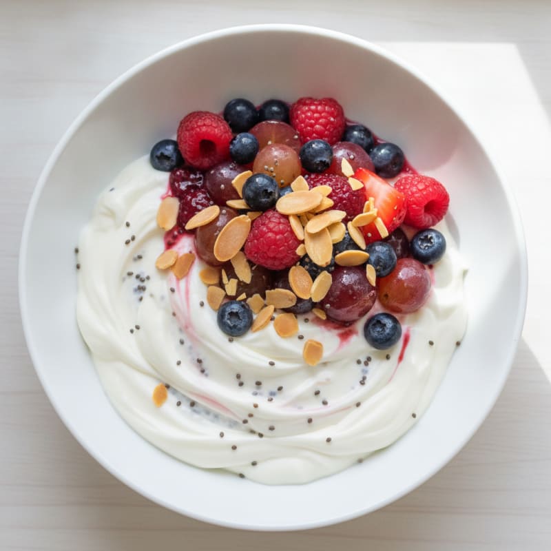Greek Yogurt Protein Pudding with Mixed Berries