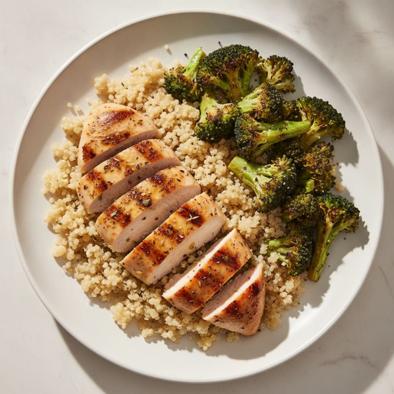 Grilled Chicken Breast with Quinoa and Roasted Broccoli