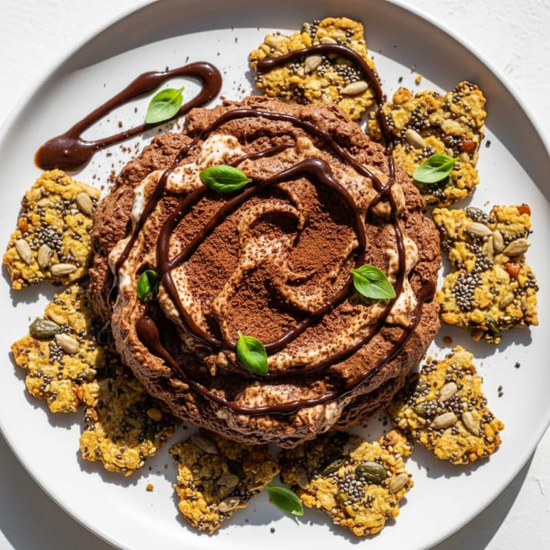 Chocolate Almond Butter Protein Mousse with Seed Crackers