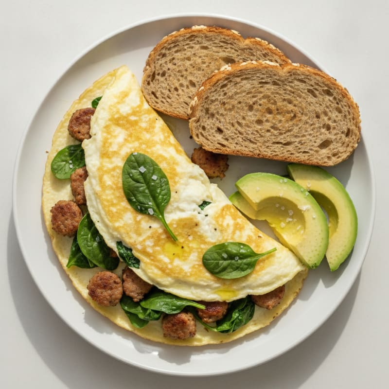 Egg White Spinach Omelet with Turkey Sausage