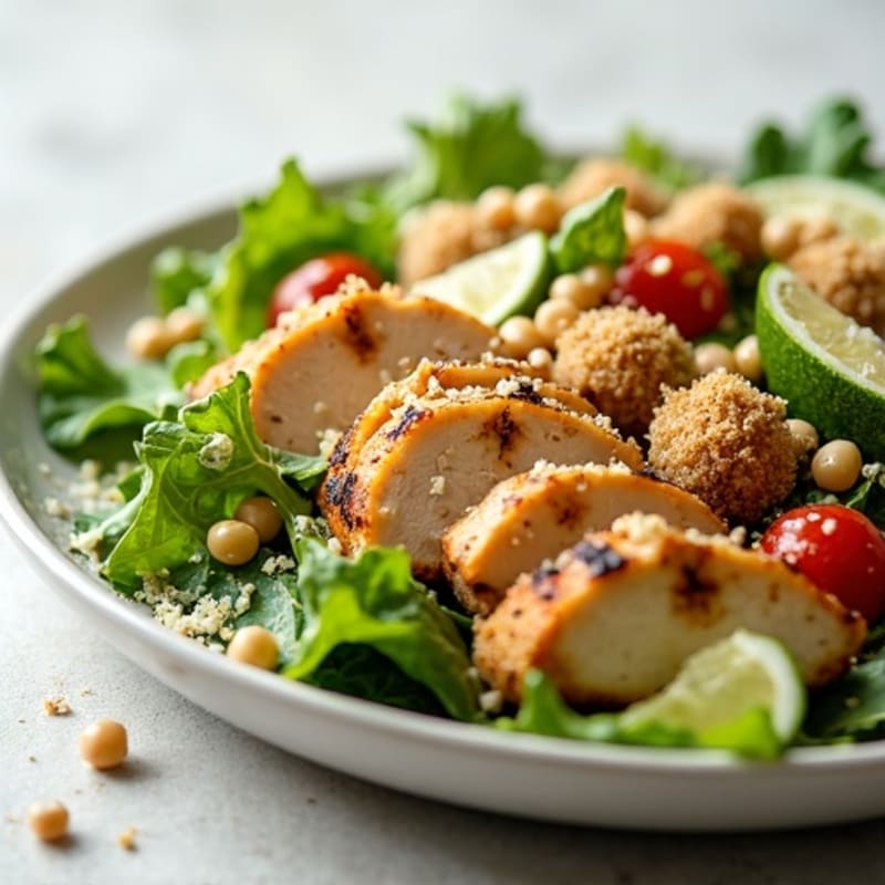Herb-Grilled Chicken Caesar with Crispy Chickpea Croutons