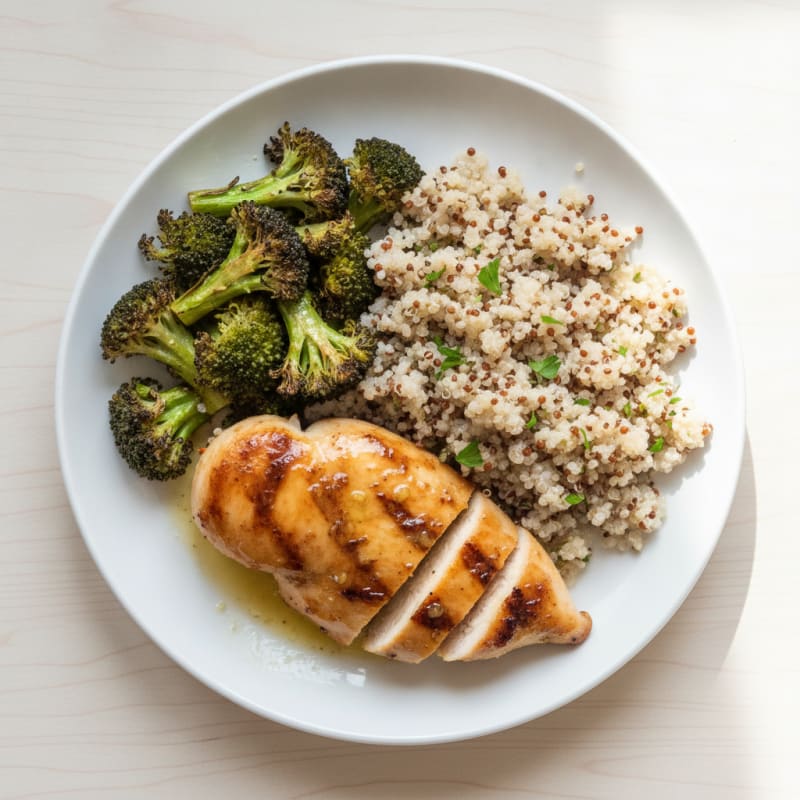 Grilled Chicken Breast with Quinoa and Roasted Broccoli