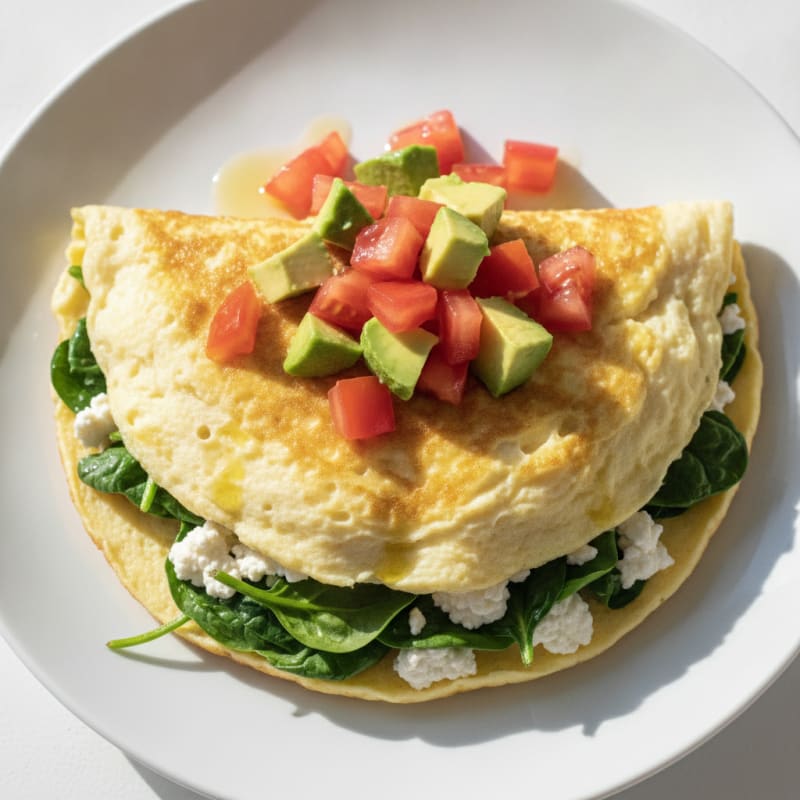 Egg White Spinach Omelette with Cottage Cheese and Fresh Tomato