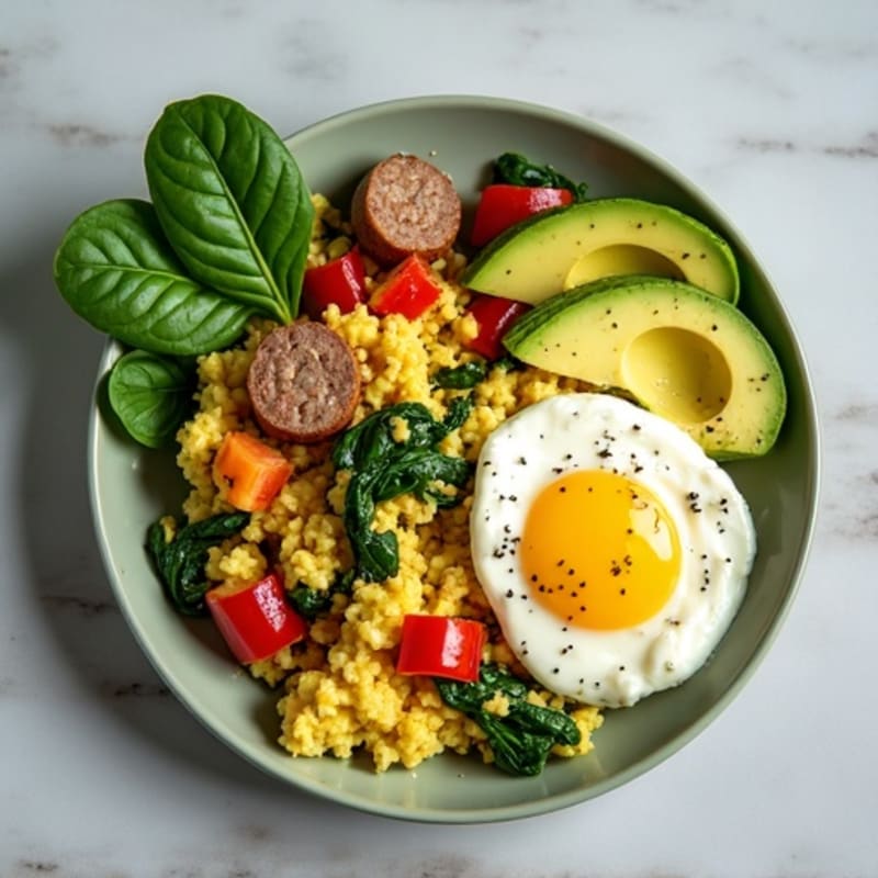 Egg White and Spinach Scramble with Turkey Sausage