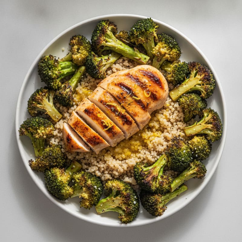Grilled Chicken Breast with Quinoa and Roasted Broccoli
