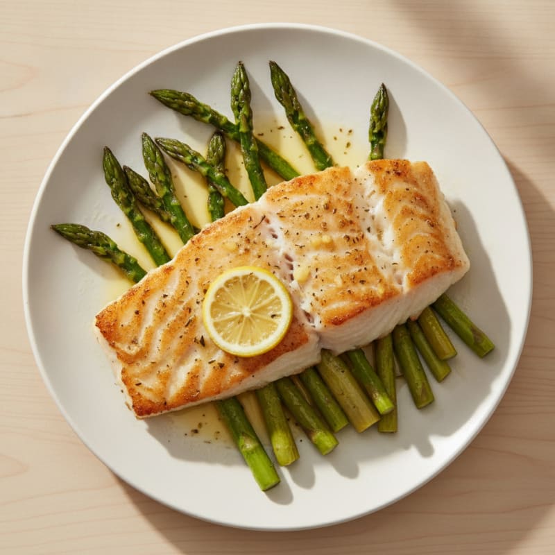 Seared Cod Fillet with Roasted Asparagus