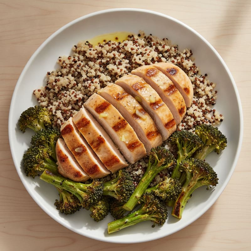 Grilled Chicken Breast with Quinoa and Roasted Broccoli