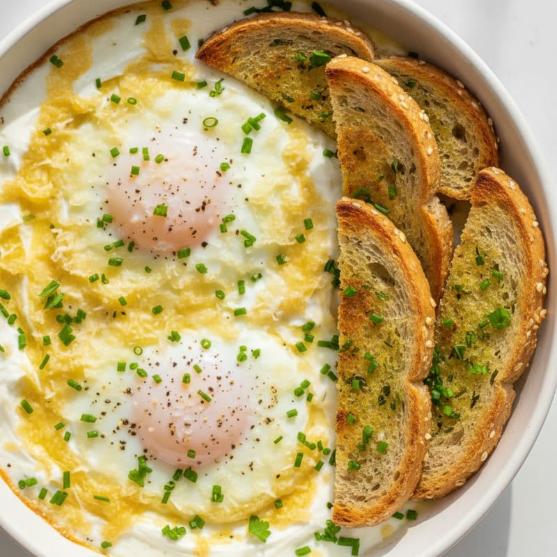 Baked Eggs with Herb Toast Soldiers