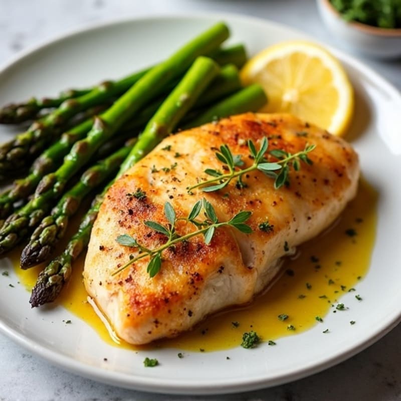 Crispy Lemon-Herb Roasted Chicken with Roasted Asparagus