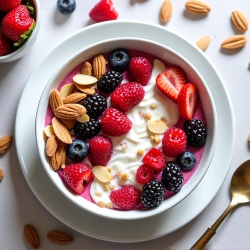 High Protein Greek Yogurt Bowl with Mixed Berries and Toasted Nuts