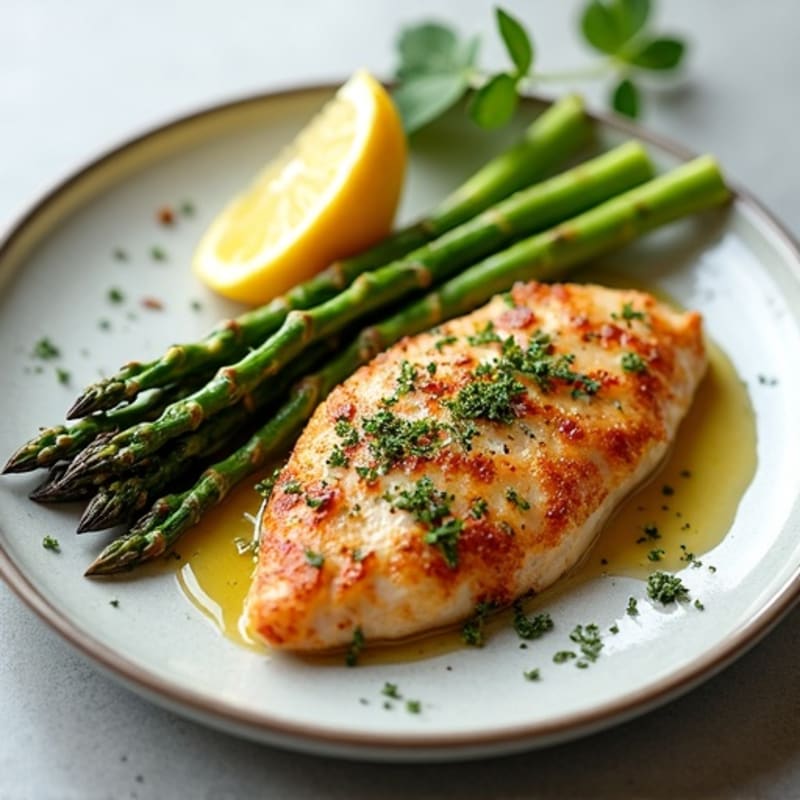 Crispy Lemon-Herb Pan-Seared Chicken with Roasted Asparagus