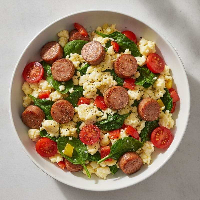 Egg White Veggie Scramble with Low-Fat Turkey Sausage
