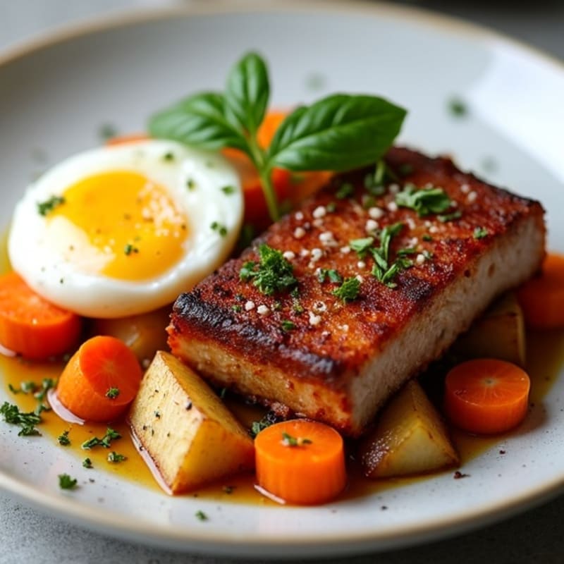 Crispy Slow-Braised Pork Belly with Herb-Roasted Root Vegetables