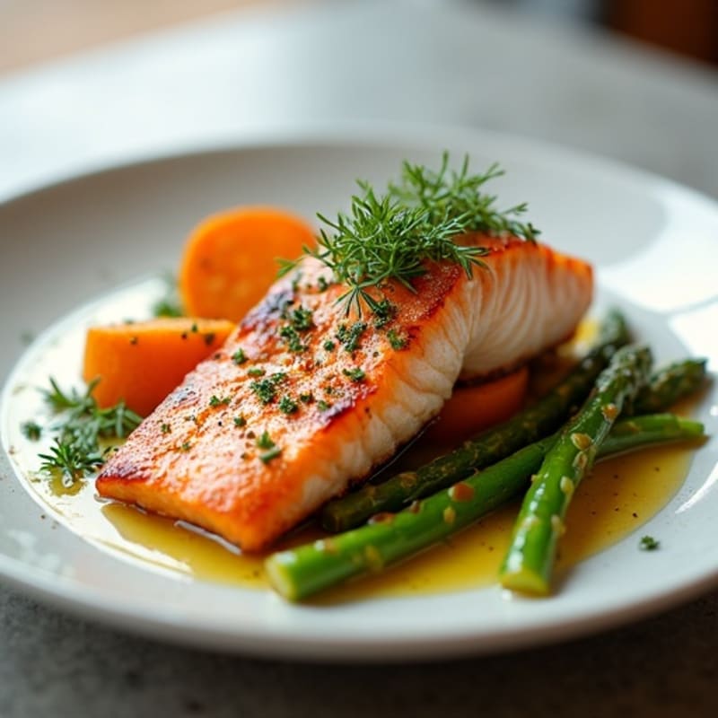 Seared Salmon with Roasted Sweet Potato and Asparagus