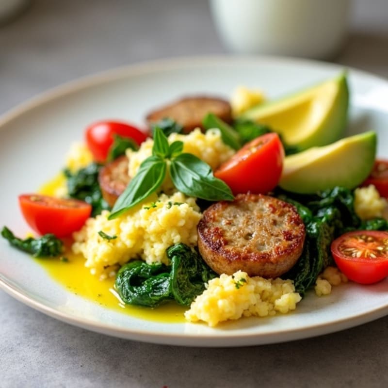 Egg White and Turkey Sausage Scramble with Spinach