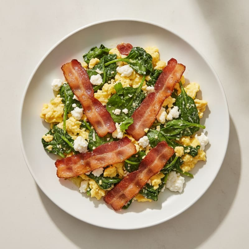 Cottage Cheese Scramble with Spinach and Turkey Bacon