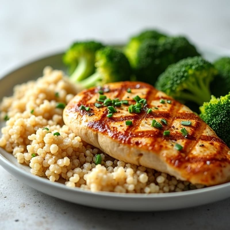 Grilled Chicken Breast with Quinoa and Steamed Broccoli