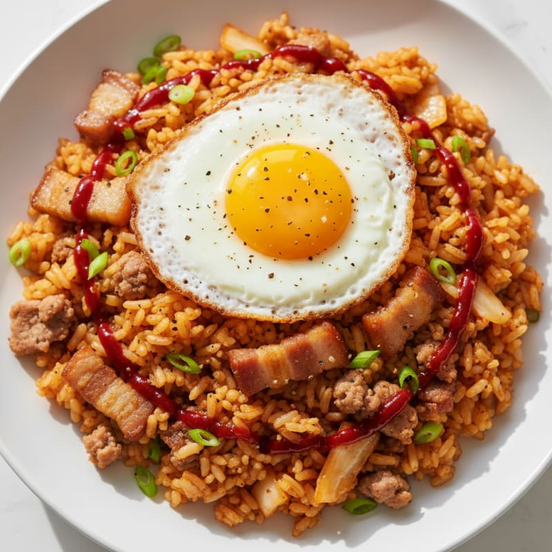 Crispy Kimchi Fried Rice with Pork Belly