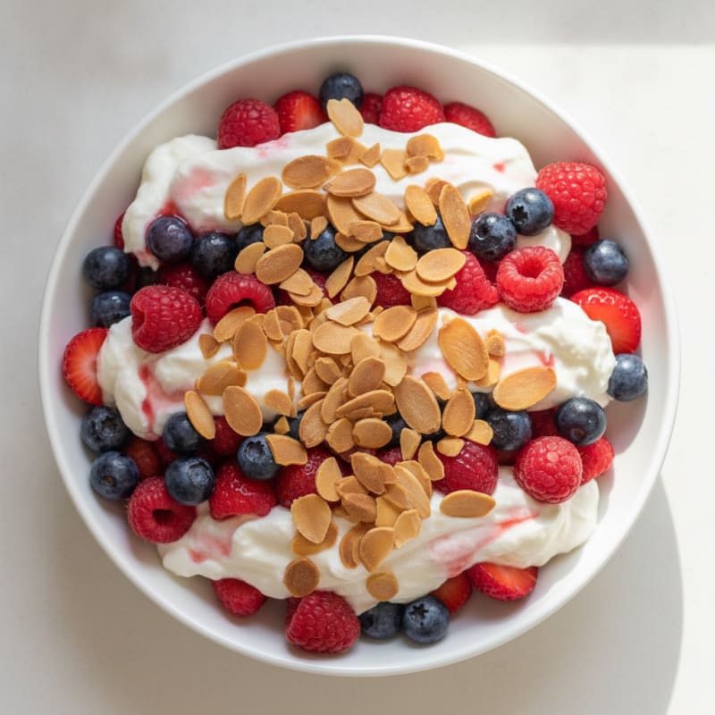Greek Yogurt Protein Parfait with Almonds and Mixed Berries