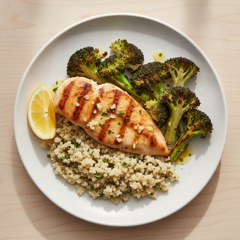 Grilled Chicken Breast with Quinoa and Roasted Broccoli