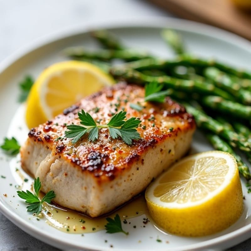Pan-Seared Tuna Steak with Lemon-Herb Roasted Asparagus