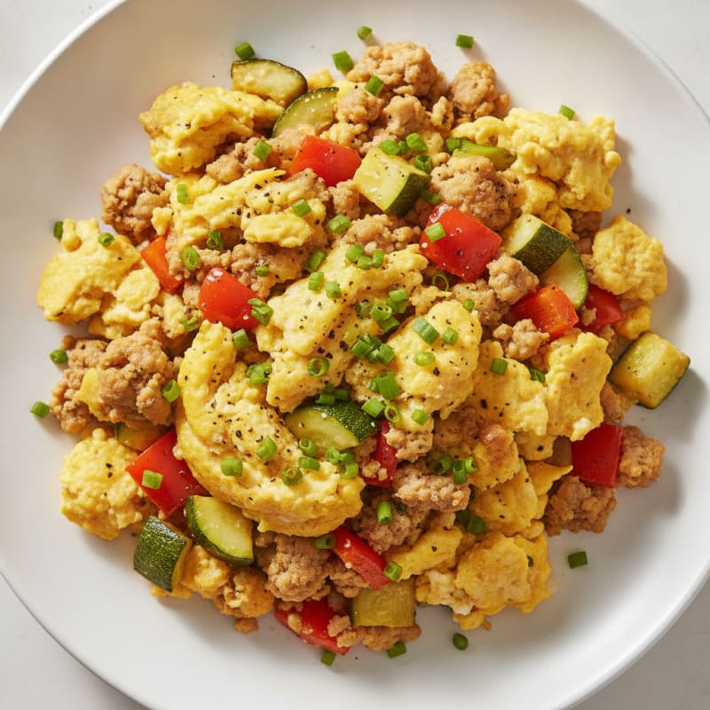 Hearty Scrambled Eggs with Roasted Vegetables