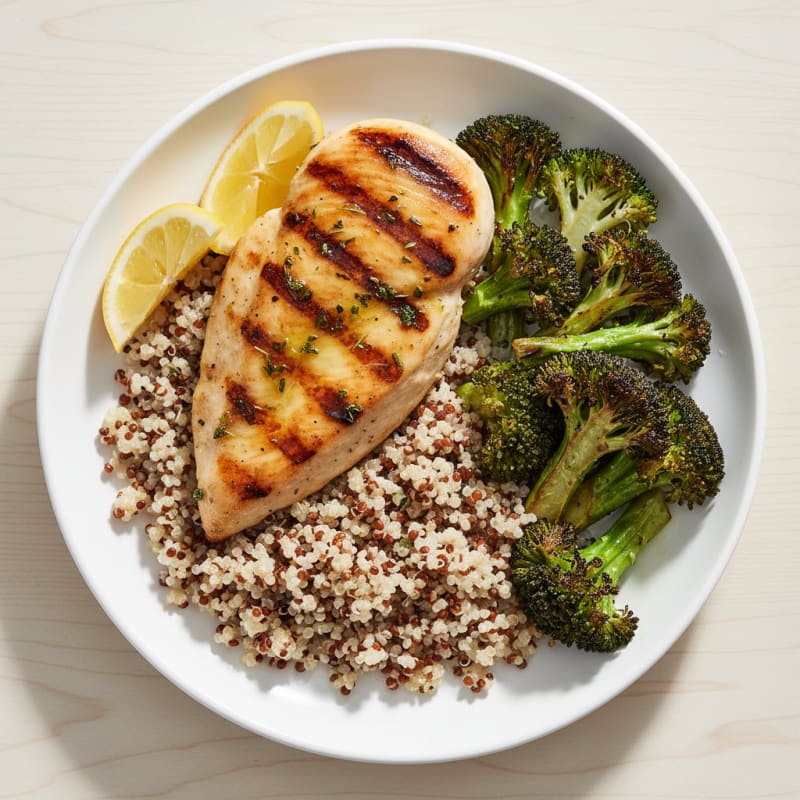 Grilled Chicken Breast with Quinoa and Roasted Broccoli