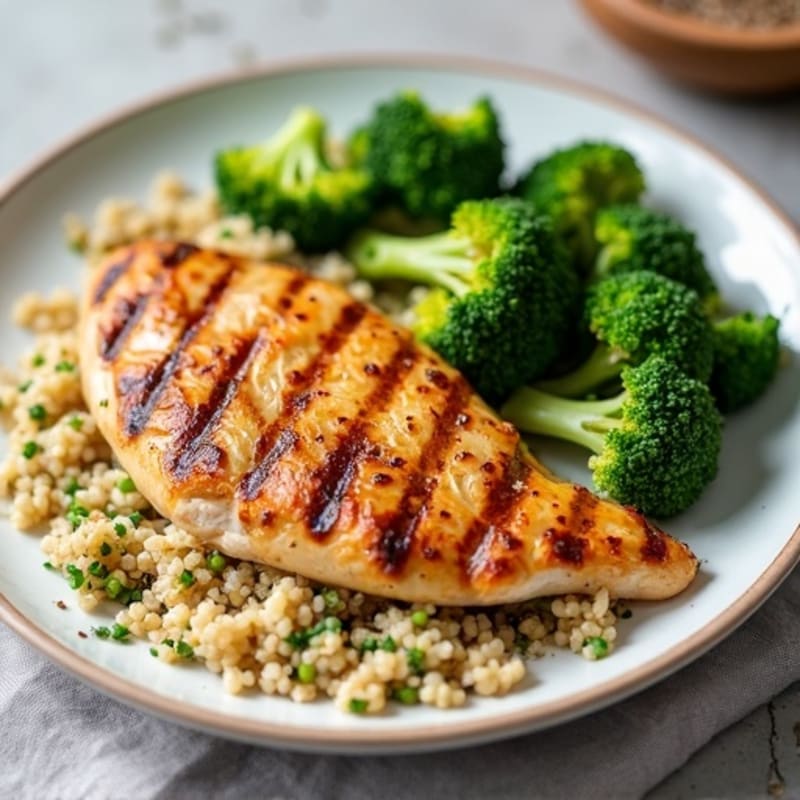 Grilled Chicken Breast with Quinoa and Roasted Broccoli