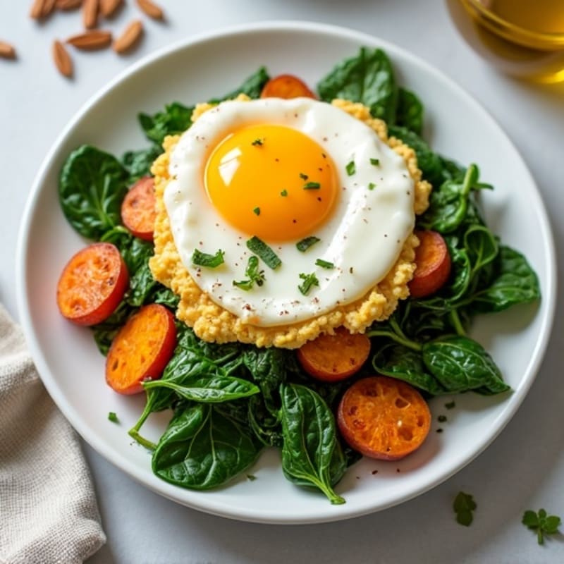 Egg White and Cottage Cheese Scramble with Spinach and Roasted Sweet Potato