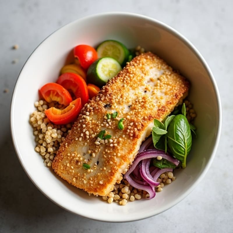 Crispy Sesame-Crusted Tilapia Bowl with Rainbow Vegetables