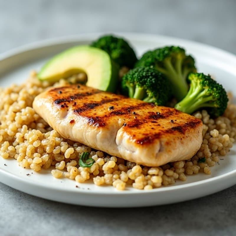 Grilled Chicken Breast with Roasted Broccoli and Quinoa