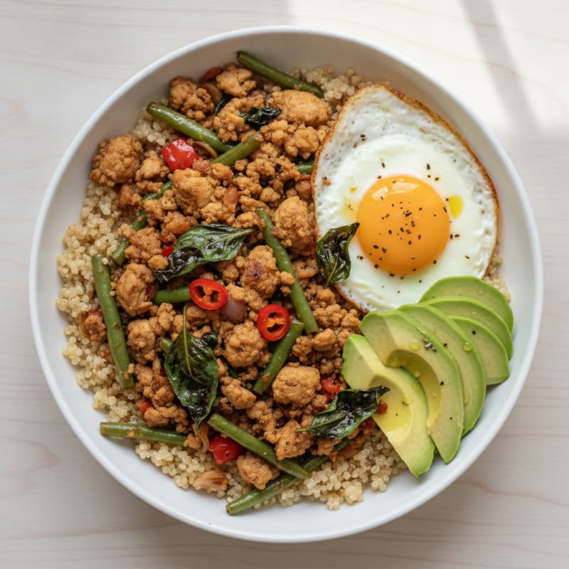 Spicy Thai Basil Chicken Quinoa Bowl