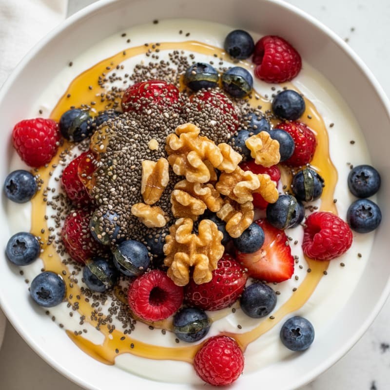 Greek Yogurt Bowl with Chia Seeds and Mixed Berries