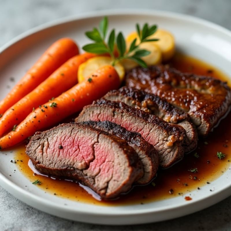 Slow-Cooked Smoky Brisket with Roasted Root Vegetables