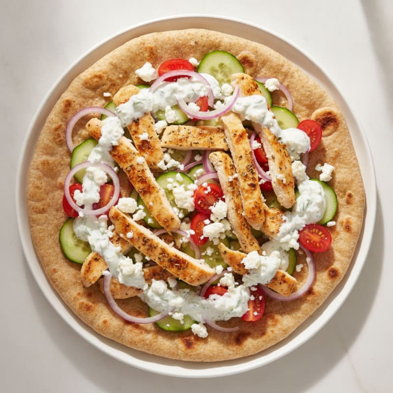 Loaded Greek Chicken Flatbread with Feta