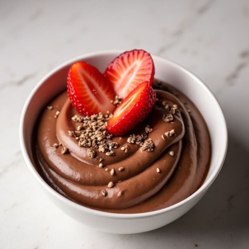 Silky Chocolate Protein Pudding with Sliced Strawberries