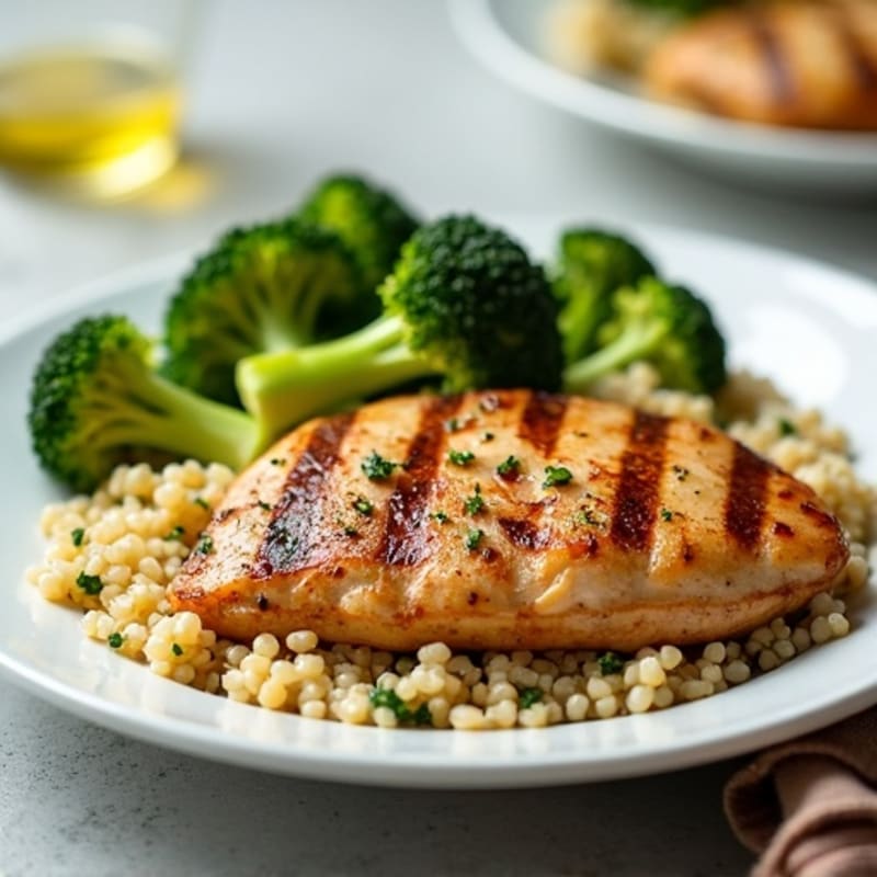Grilled Chicken Breast with Quinoa and Steamed Broccoli