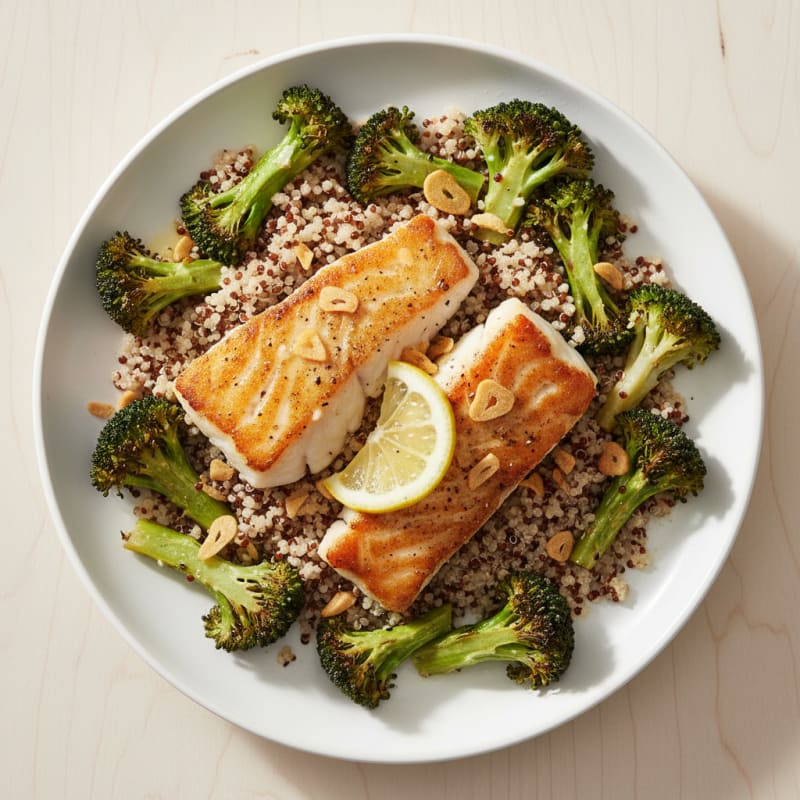 Seared Cod with Roasted Broccoli and Quinoa
