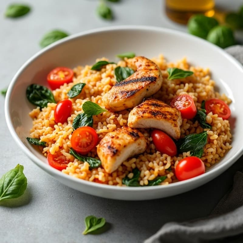 Spicy Tomato Rice with Chicken and Fresh Vegetables