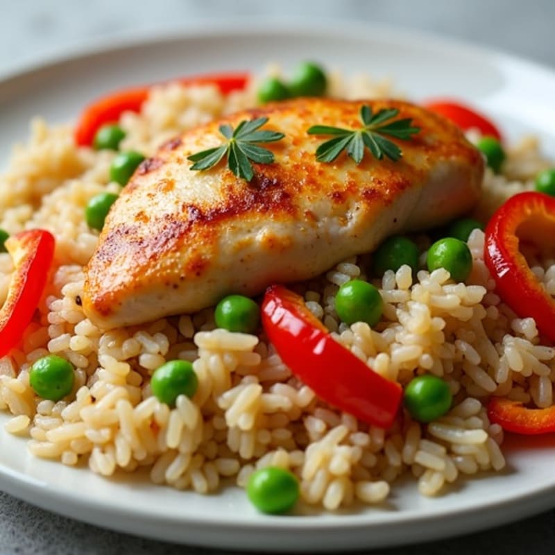 One-Pan Savory Chicken and Rice with Bell Peppers and Peas