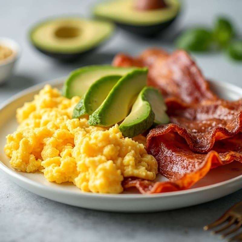 Crispy Turkey Bacon, Fluffy Scrambled Eggs, and Creamy Avocado