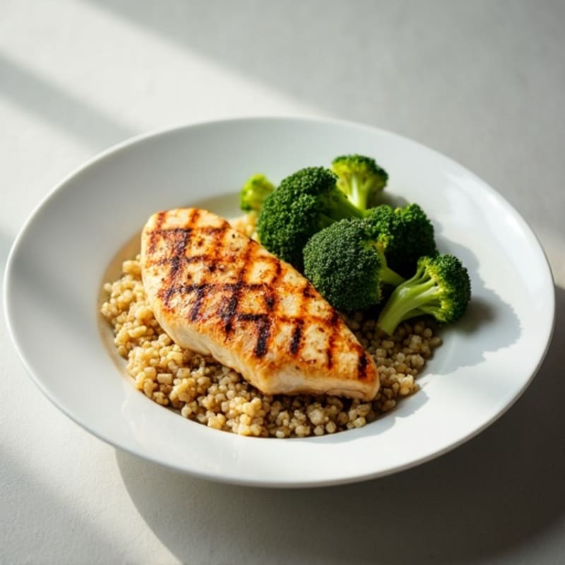 Grilled Chicken Breast with Roasted Broccoli and Quinoa