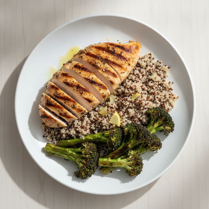 Grilled Chicken Breast with Quinoa and Roasted Broccoli