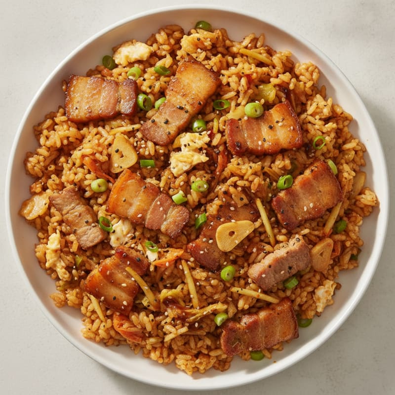 Kimchi Fried Rice with Pork Belly