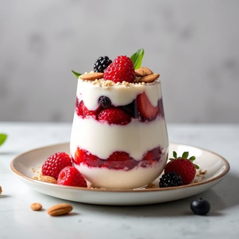 Greek Yogurt Protein Parfait with Mixed Berries and Almonds