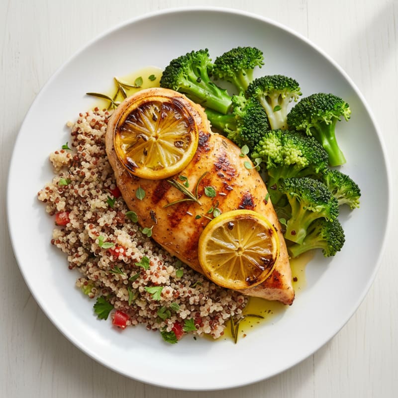 Grilled Chicken Breast with Quinoa and Steamed Broccoli