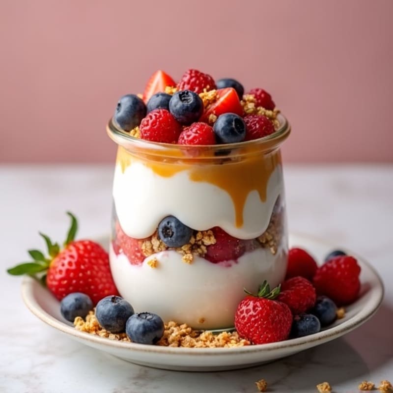 Creamy Greek Yogurt Parfait with Mixed Berries and Almond Butter