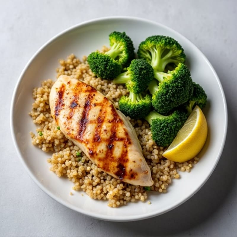 Grilled Chicken Breast with Quinoa and Roasted Broccoli